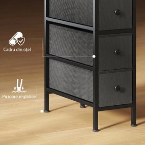HOMCOM Comodă din Material Textil Slim, Economisire Spațiu, cu 4 Sertare, Cadru Metalic, Negru | Aosom Romania