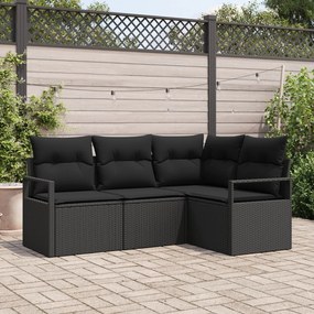 vidaXL Set de canapele pentru grădină 4 pcs Negru Rattan poli