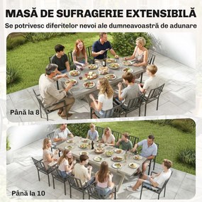 Outsunny Masă Extensibilă de Grădină pentru 8-10 Persoane, din Aluminiu și Oțel, 154/214x85x73 cm, Gri | Aosom Romania