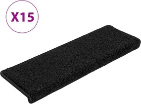 vidaXL Covorașe pentru scări, 15 buc., 65x21x4 cm, margini dreptunghiulare, negre