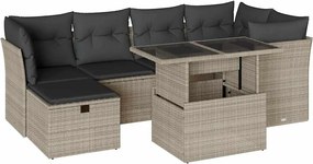 vidaXL Set canapele de grădină cu perne, 7piese gri deschis poliratan