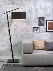 Lampadar din bambus si abajur din tesatura in, Andes negru