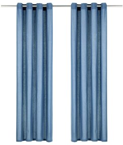 Perdele cu inele metalice, 2 buc., albastru, 140x225 cm, bumbac 2, Albastru, 140 x 225 cm