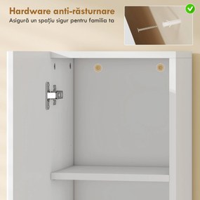 HOMCOM Mobilier de Baie cu 2 Uși, Rafturi Reglabile și Spațiu Deschis, Lemn, 30x24x140 cm, Alb | Aosom Romania
