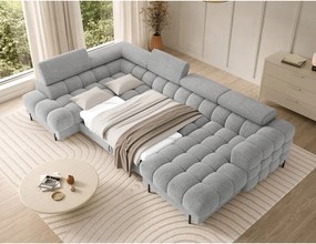 Colțar gri extensibil cu tapițerie din țesătură bouclé (cu colț pe partea stângă/în formă de "U") Feraria – ELTAP