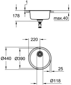 GROHE 31720SD0 - Chiuvetă K200 440 x 440 x 180 inox