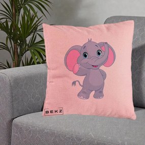Perna Decorativa Pui de Elefant Kawaii, 40x40 cm, Roz, Husa Detasabila, Perna Inclusa, BEKZ®