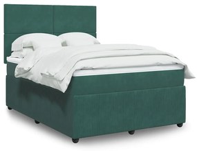 3294631 vidaXL Pat box spring cu saltea, verde închis, 140x190 cm, catifea