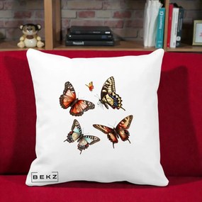 Perna Decorativa Colectie Fluturi Multicolori, 40x40 cm, Alba Mata, Husa Detasabila, Perna Inclusa, BEKZ®