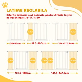 PawHut Porțiță pentru Câini și Animale de Companie cu 3 Extensii, Lățime Reglabilă, 74-147.5x76.2 cm, Alb | Aosom Romania