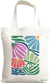 Sacosa de Panza pentru Cumparaturi, Geanta Tote Boho Style 10, 38x34.5 cm, Alba, BEKZ®