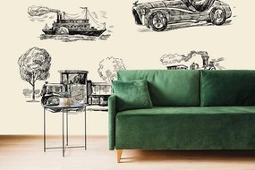 Tapet mijloace de transport în design retro