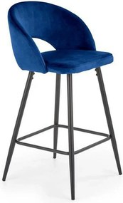Scaun bar H96, albastru inchis/negru, stofa/otel, 48x49x89 cm