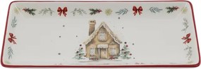 Platou de servire din ceramică albă cu motive de Crăciun, 3.5x28x12 cm, „Chalet de Noël"