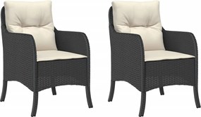 vidaXL Scaune de grădină cu perne, 2 buc., negru, poliratan