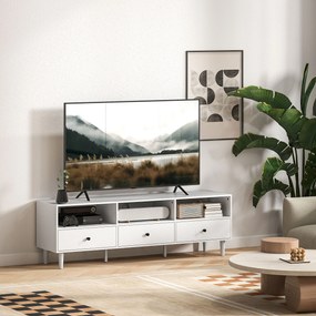HOMCOM Mobilier TV pentru până la 75" cu 3 sertare, 3 rafturi deschise și pas-cablu, 140 x 34 x 45 cm, alb | Aosom Romania