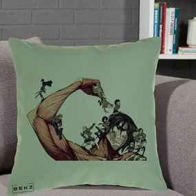 Perna Personalizata Attack on Titan Eren Titan Grup, 40x40 cm, Verde, Husa Detasabila, Perna Inclusa, BEKZ®