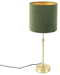 Lampă de masă auriu/alamă cu abajur din catifea verde 25 cm - Parte