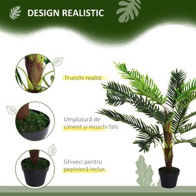 Outsunny Planta Artificiala Palmier Cycas Inaltime 123cm, Planta Artificiala cu Ghiveci Inclus, Decoratiune pentru Casa si Gradina | Aosom Romania