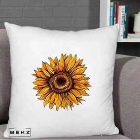 Perna Decorativa Floarea Soarelui Vibranta, 40x40 cm, Alb Pufos, Husa Detasabila, Perna Inclusa, BEKZ®