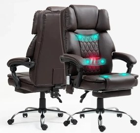 RESIGILAT- Scaun directorial, cu Masaj și Încălzire, suport picioare, PU, Maro