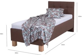 Pat tapițat MARIA ONE 90x200 cm, maro, cu spațiu de depozitare, fără saltea