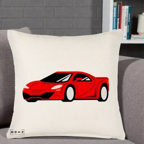 Perna Personalizata Masina Sport Rosie Grafic, 40x40 cm, Crem Reliefat, Husa Detasabila, Perna Inclusa, BEKZ®