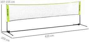 SPORTNOW Plasă de badminton, plasă portabilă, înălțime ajustabilă 107-155 cm, cu geantă de transport, cadru metalic, negru, galben | Aosom Romania
