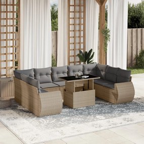 vidaXL Set canapele de grădină cu perne, 10 piese, bej, poliratan