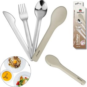 Set de 3 tacâmuri Kinghoff KH 1954, Cutie de depozitare din silicon, Oțel inoxidabil, Argint