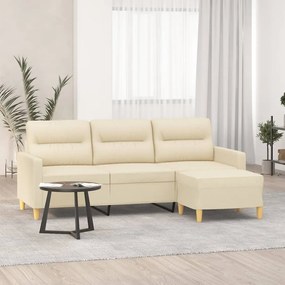 vidaXL Canapea cu 3 locuri cu taburet, crem, 180 cm, material textil