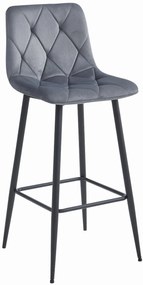 Scaun de bar gri inchis NADO VELVET cu picioare negre