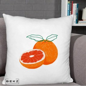 Perna Decorativa Grepfrut Citrus, 40x40 cm, Alb Pufos, Husa Detasabila, Perna Inclusa, BEKZ®