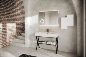 Oglindă lemn masiv cu Ceas Iluminare LED si Lupa Touch 80x60cm / 100x70cm - 80x60cm