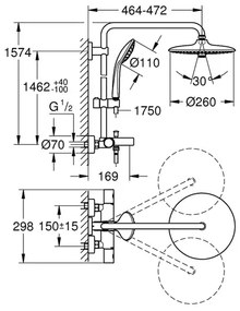 Coloana de dus cu baterie termostatata si pipa cada Grohe Euphoria New 260