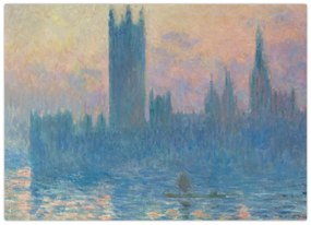 Tablou pe sticlă - Claude Monet, The Houses of Parliament, Sunset, reproducere (70x50 cm)