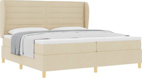 vidaXL Pat cu arcuri cu saltea cu headboard Crem 200 x 200 cm țesătură