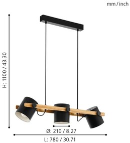 Eglo 43517 - Lustră suspendată pe cablu HORNWOOD 3xE27/60W/230V