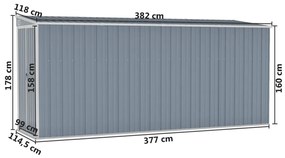 Sopron gradina montaj perete gri 118x382x178 cm otel zincat Gri, 118 x 382 x 178 cm