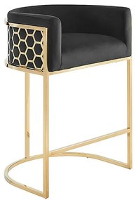 Scaun de bar ELEGANCE catifea neagra, otel inoxidabil auriu