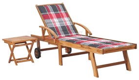 3063034 vidaXL Șezlong cu pernă și masă, lemn masiv de tec