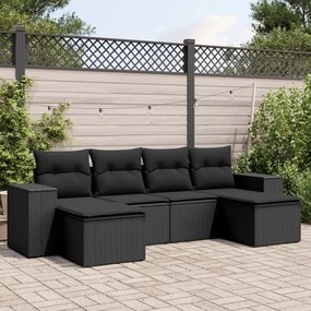 3255252 vidaXL Set mobilier de grădină cu perne, 6 piese, negru, poliratan