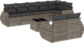 vidaXL Set canapele de grădină, 9 piese, cu perne, gri, poliratan