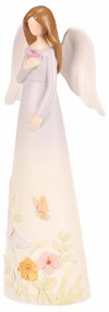 Decorațiune figurină înger cu flori, violet, 9 x 6x 21 cm, poliresină