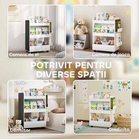 AIYAPLAY Bibliotecă pentru Copii 3-8 Ani pe Două Părți, Raft de Jucării cu Roți și Tablă Neagră, Alb | Aosom Romania