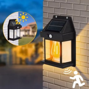 Aplică de perete solară cu senzor, LED, 3,7V 600 mAh, IP44, neagră