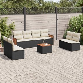 3259977 vidaXL Set mobilier de grădină cu perne, 9 piese, negru, poliratan