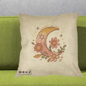 Perna Decorativa Luna Florala Boho, 40x40 cm, Crem, Husa Detasabila, Perna Inclusa, BEKZ®
