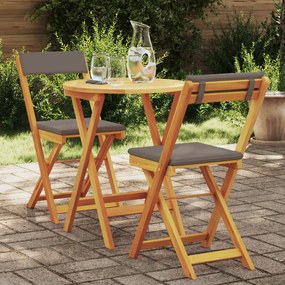 vidaXL Set Bistro Pliabil 3 Piese cu Perne din Lemn Masiv de Acacia