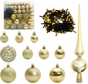 vidaXL Set de Globuri de Crăciun cu 300 LED 120 pcs Auriu Plastic